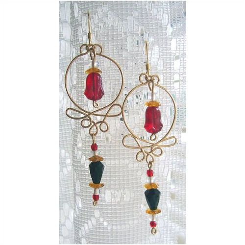 Earrings #jb003 beaded gold metal wire 3.25 inch ladies costume fashion jewelry