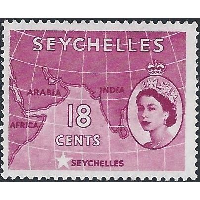 Seychelles QEII 1954 18c Crimson Mounted Mint MM SG 178 Stamp Map Indian Ocean