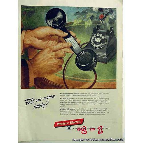 BELL TELEPHONE SYSTEM 1953 WESTERN ELECTRIC felt our name vintage ad