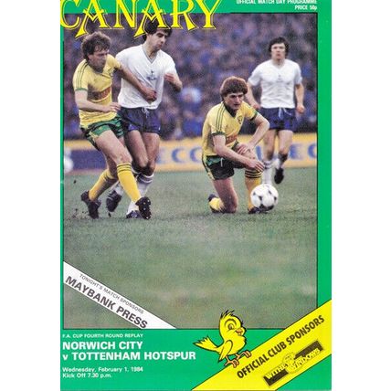 NORWICH CITY v TOTTENHAM HOTSPUR FA CUP 4TH ROUND REPLAY 1983/84