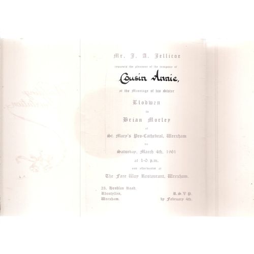 WEDDING INVITATION, Wrexham 1961 vgc =