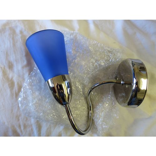 B&Q Sirus Single Wall Lamp Nickel Plated Blue Glass 40 Watt SES E14 Fitting 5636