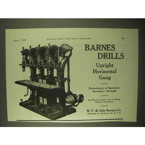 1922 Barnes Drills Ad - Upright Horizontal Gang