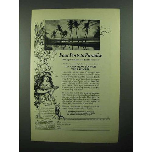 1922 Hawaii Tourist Bureau Ad - Four Ports to Paradise