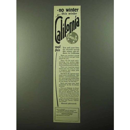 1922 Santa Fe Railroad Ad - No Winter This Winter