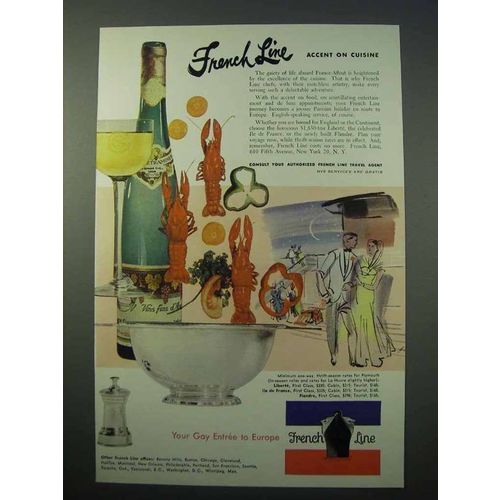 1953 French Line Cruise Ad - Accent on Cuisine