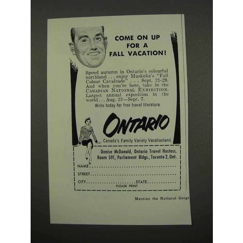 1957 Ontario Canada Ad - Come On Up for Fall Vacation