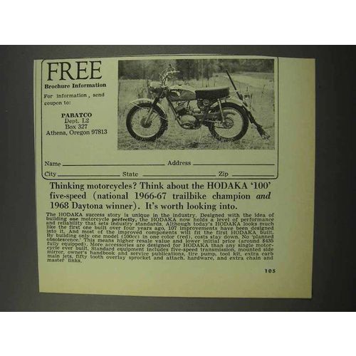 1968 Hodaka 100 Motorcycle Ad - Daytona Winner