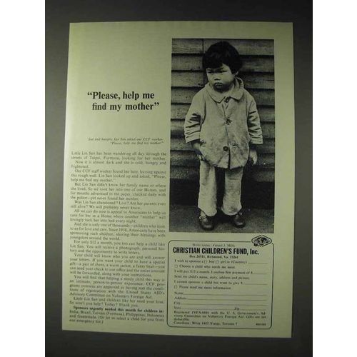 1973 Christian Children's Fund Ad - Find My Mother!