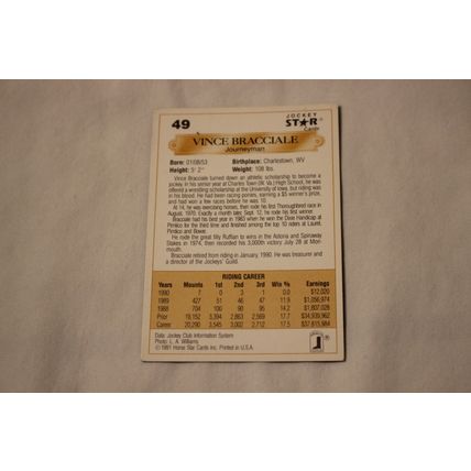 Vince Bracciale 1991 Jockey Star NO. 49