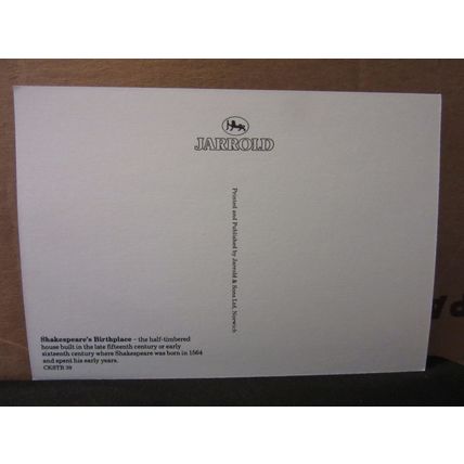 STRATFORD UPON-AVON unused postcard by Jarrold Shakespeare's birthplace =