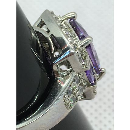 Ring Crystal Purple and White Sterling Silver #001 USA Seller