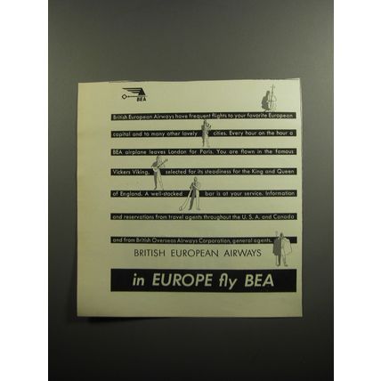 1951 BEA British European Airways Ad - In Europe fly BEA