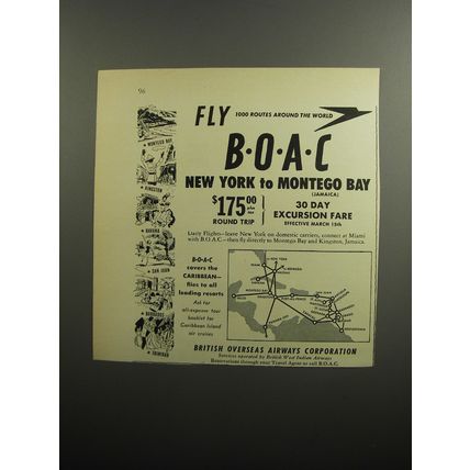 1951 BOAC British Overseas Airways Corporation Ad - Fly 1000 routes