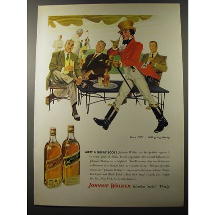 1953 Johnnie Walker Scotch Advertisement - Born 1820.. still going strong