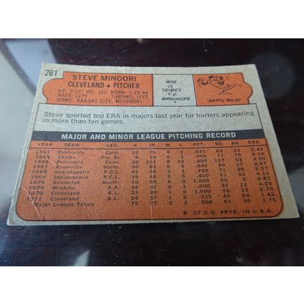 1972 Topps Card # 261 Steve Mingori Poor (1) Cleveland Indians