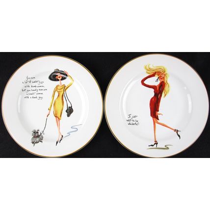 NOS Sakura Glamour Girls Set of 4 8-1/4" Salad Dessert Plates, Whimsical!