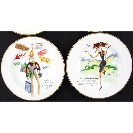 NOS Sakura Glamour Girls Set of 4 8-1/4" Salad Dessert Plates, Whimsical!