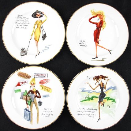 NOS Sakura Glamour Girls Set of 4 8-1/4" Salad Dessert Plates, Whimsical!
