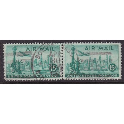 United States Postmark Boston 1952 Air Mail 15c pair VGC