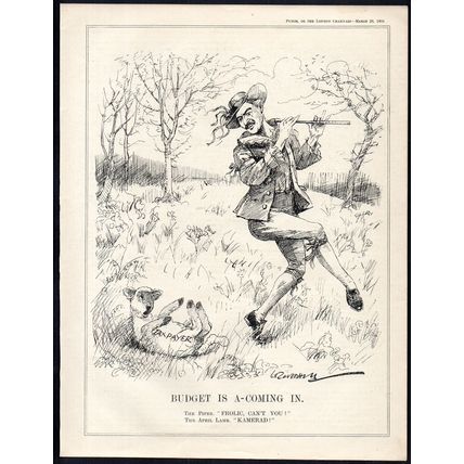 BUDGET IS A-COMING IN 1934 Leonard Raven-Hill PUNCH CARTOON PAGE
