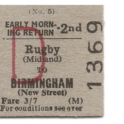 B.T.C. Edmondson Ticket - Rugby Midland to Birmingham New Street
