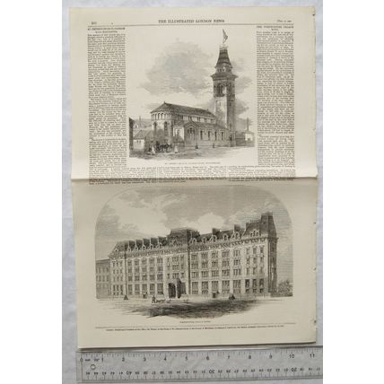 1860 engravings St. Peter's Church Oldham & Westminster Palace Hotel