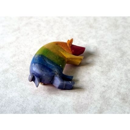 Vintage Celluloid Rainbow Pig Brooch, Antique Collectible Jewellery