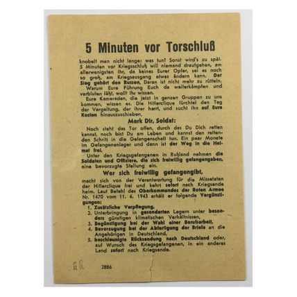 Original WW2 Russian/Soviet Air Drop Leaflet. - Code 2866. - 1944.