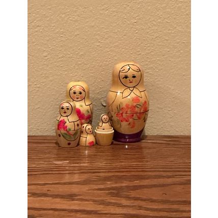Authentic Handmade Vintage Russian Wooden Nesting Doll (6 Dolls in Total in 1)