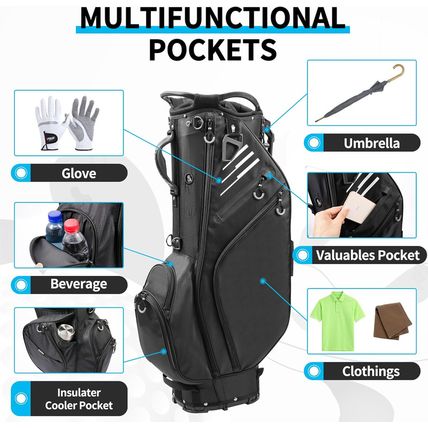 Golf Stand Bag 14 Way Full-Length Dividers with Stand, Lightweight Waterproof Go
