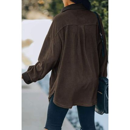 Brown Turn Down Collar Buttoned Shirt Jacket