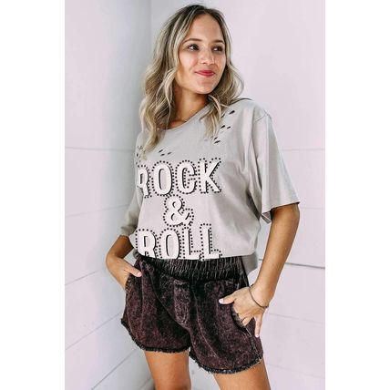 Gray Rock & Roll Graphic Distressed Vintage Tee