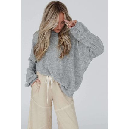 Medium Grey Side Split Drop Shoulder Oversized Top