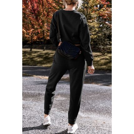 Black Solid Color High Low Pullover and Skinny Pants Set