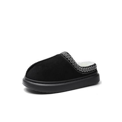 Black Contrast Edge Suede Plush Lined Thick Sole Winter Slippers