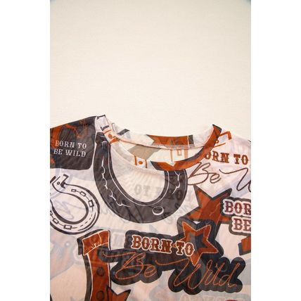 Brown Western Horseshoe Printed Mesh T Shirt