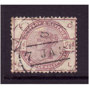 GREAT BRITAIN 1883 QV SG 190 2 1/2d LILAC LETTERED CI FINE USED