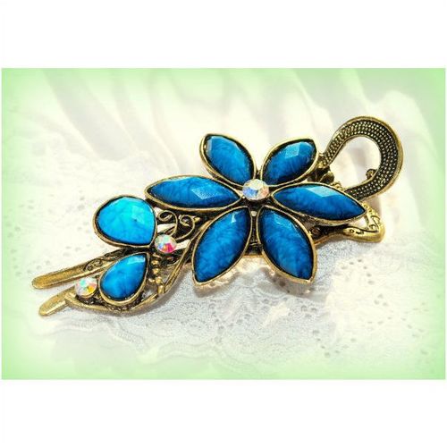 Sale Retro Blue AB Crystal Rhinestone Bronze Hair Clip Claw Grip Jewellery 1449