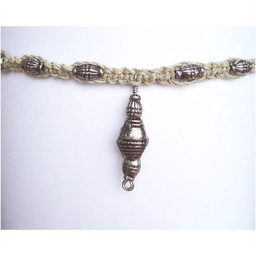 Necklace #001 unisex waxed string & metal bead choker 17 inch costume jewelry