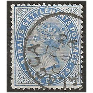 Straits Settlements 1883 SG65 5c Blue Wmk Crown CA Fine Used . .. .