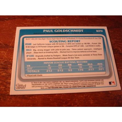 2011 1st Bowman Chrome, PAUL GOLDSCHMIDT Rc, Diamondbacks