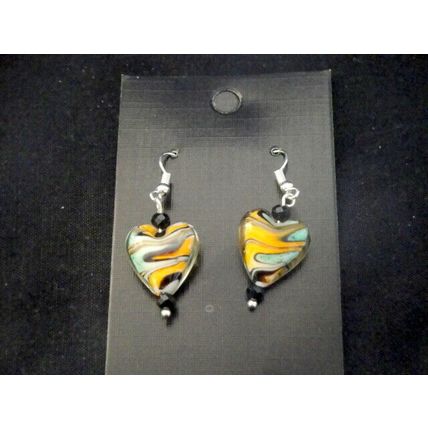 Turquoise orange black love heart crystal glass drop earrings U.K.