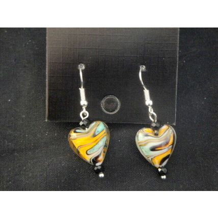 Turquoise orange black love heart crystal glass drop earrings U.K.