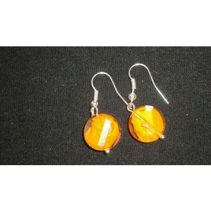 Different faceted orange & white mix twist disc crystal glass 14mm earrings