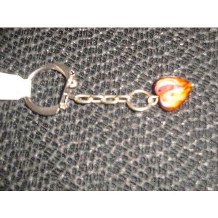Red yellow orange glass love heart keyring bag phone purse charm jewellery