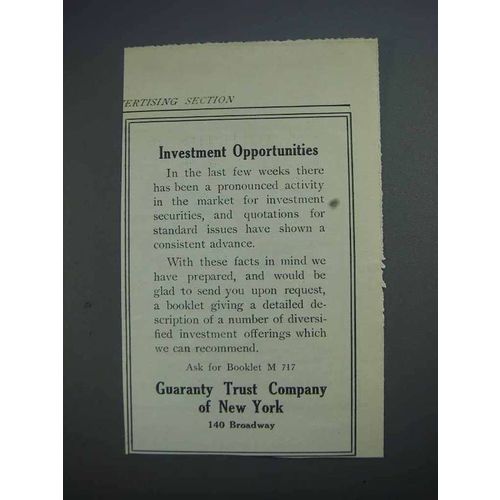 1914 Guaranty Trust Company of New York Ad - Investment