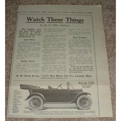 1913 Reo the Fifth Car Ad, Watch These Thing!