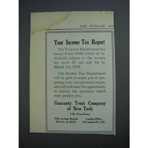 1914 Guaranty Trust Company of New York Ad - Income Tax