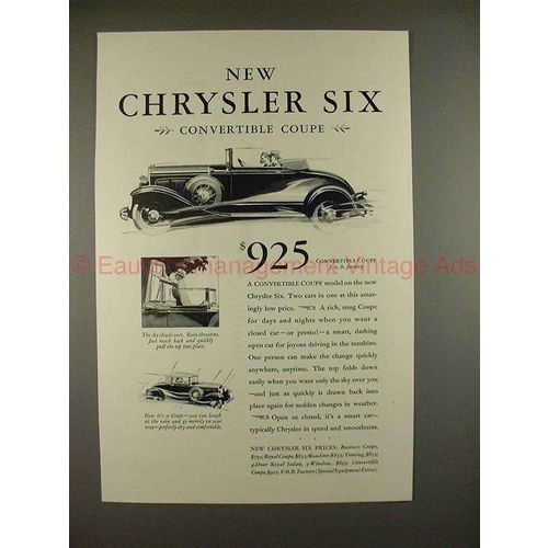 1930 Chrysler Six Convertible Coupe Ad - NICE!!